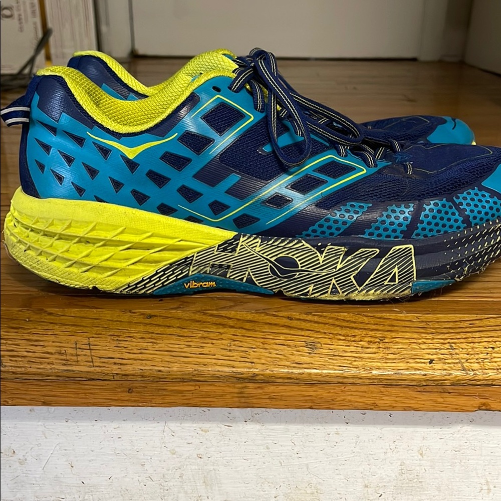 Hoka One One Blue and Yellow Running Shoes